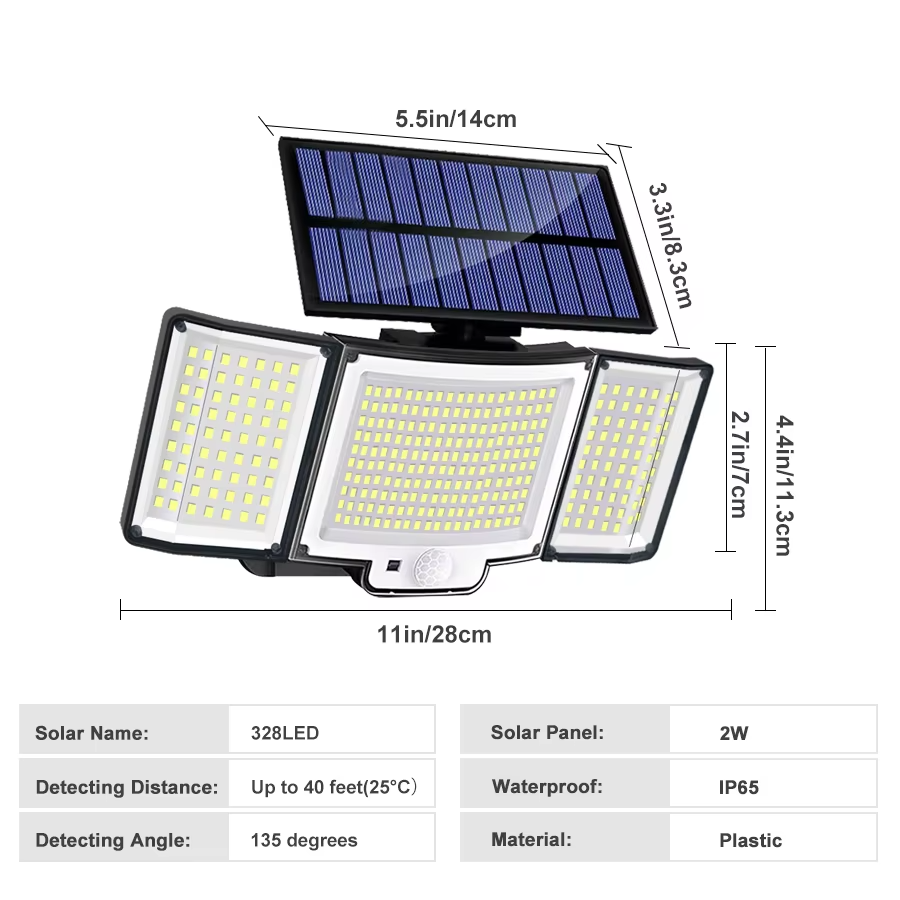 Solar LED Triple-Head Motion Security Light 256/328/348 LED