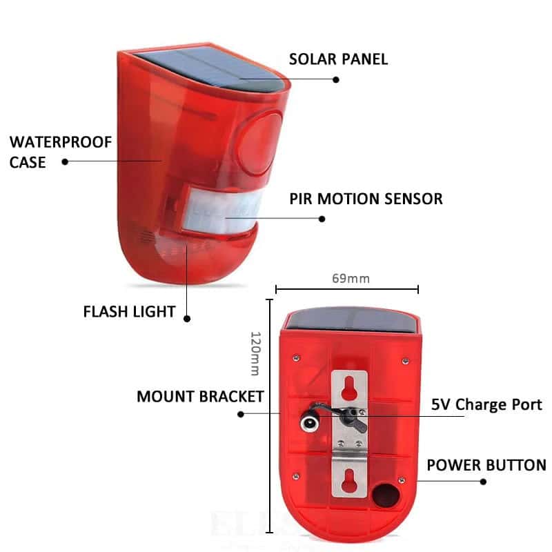 Solar Motion Security Alarm with LED Strobe - SolarLightHome